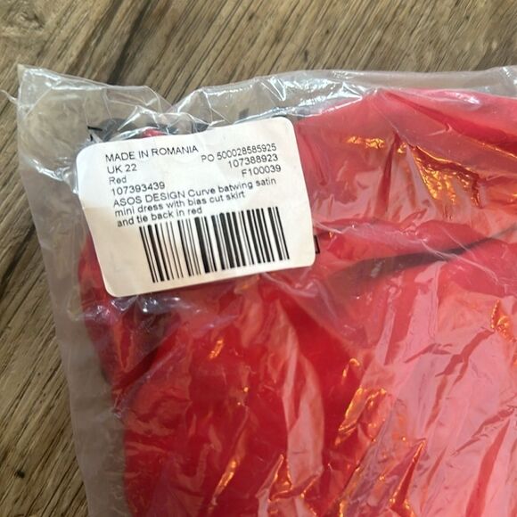 Asos Design Curve Batwing Satin Mini Dress Bias Cut Skirt Tie Back Red SZ 18 - Picture 6 of 6